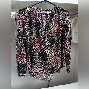 LOFT Floral Patchwork Blouse - Pink, Black, and White